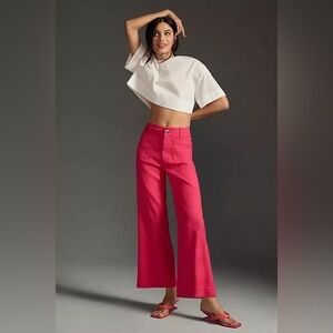 Anthropologie Pink The Colette Cropped Wide-Leg Pants by Maeve NWOT